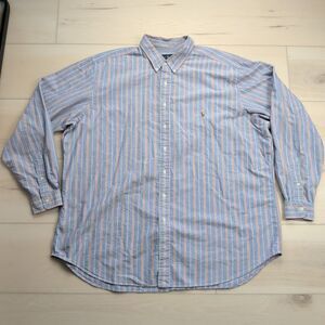 Ralph Lauren Oxford Shirt Mens 3XLT Long Sleeve Button Down Striped Flesh Pony